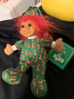 Vintage Troll Doll, Christmas Candy Cane, Plush body